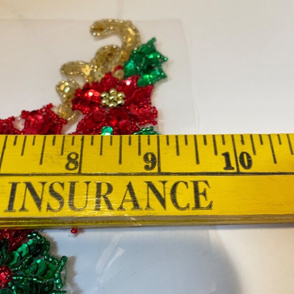 Handmade Sequin Magic Poinsettia Collar and Heart Note, Stars and Leaf Gold Red - Picture 11 of 12
